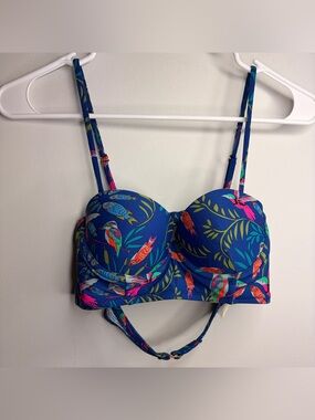 Anthropologie Blue Tropical Bird Print Bikini Top 32B